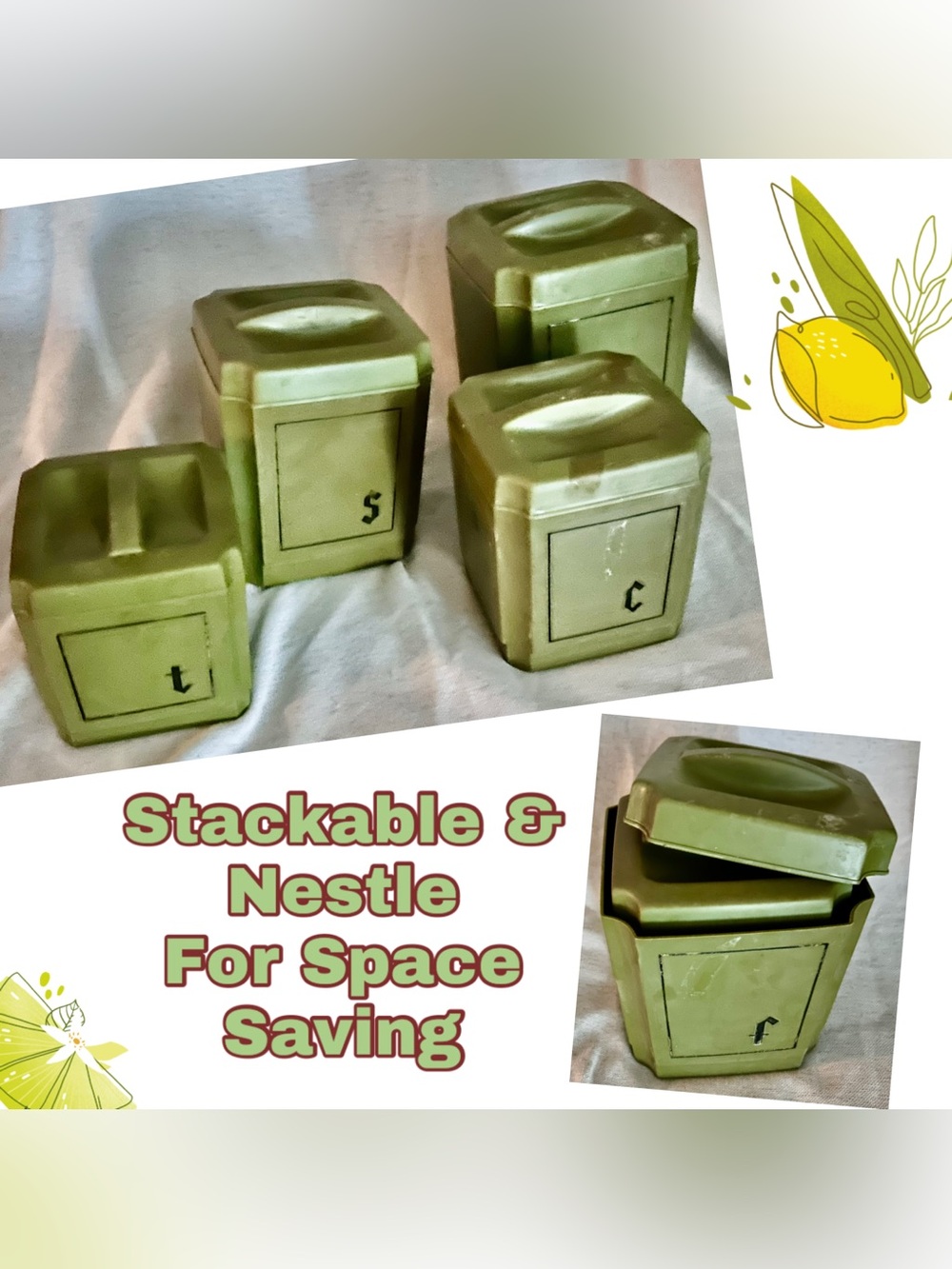 Vintage Green Stackable Kitchen Canister Set - Unbranded
